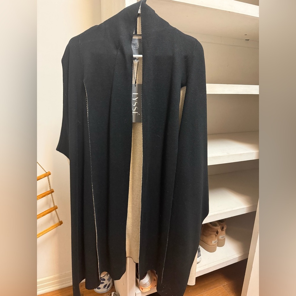 Lysse Black Open-Front Draped Cardigan